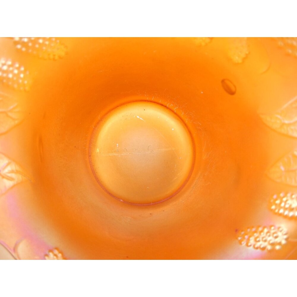 Vintage Marigold Iridescent Carnival Glass Bowl With Embossed Leaf & Blackberry - Picture 8 of 10